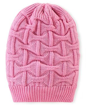 Pine Kids Knitted Cable Knit Design Woolen Cap Pink - Diameter 13 cm