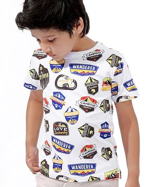 Pine Kids Half Sleeves Printed Bio Washed T-Shirt - White