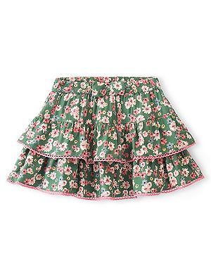 Babyhug Rayon Woven Mid Thigh Length Floral Printed Layered Skirt - Green