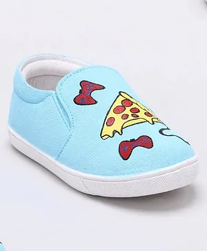 IMAGINO Pizza & Video Game Hand Painted  Slip On Shoes - Blue