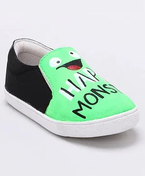 IMAGINO Happy Monster Hand Painted  Slip On Shoes - Green