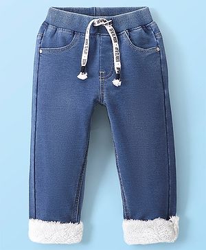 Babyhug Full Length Stretchable Solid Color Denim Jogger - Blue