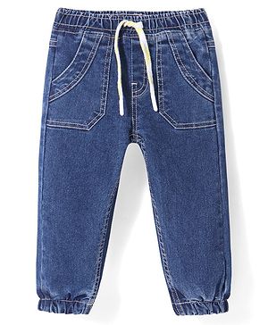 Babyhug Cotton Spandex Full Length Solid Stretchable Jogger - Blue