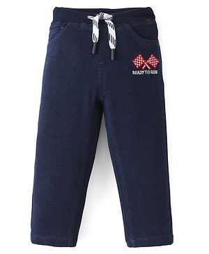 Babyhug Cotton Spandex Full Length Stretchable Solid Joggers - Dark Blue