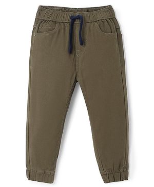 Babyhug Cotton Woven Full Length Trousers with Stretch Solid Color - Olive