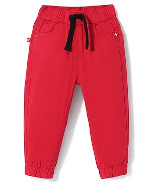 Babyhug Cotton Woven Full Length Trousers with Stretch Solid Color - Red