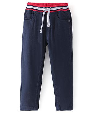 Babyhug Cotton Lycra Full Length Trouser - Navy Blue