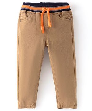 Babyhug Cotton Lycra Full Length Trouser - Khaki