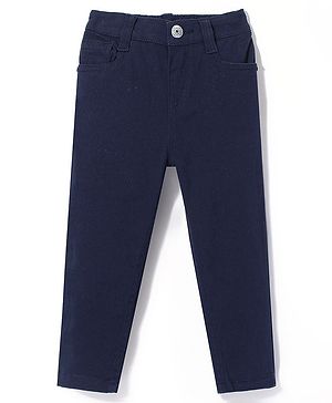 Babyhug Cotton Woven Full Length Trousers with Stretch Solid Color - Navy Blue