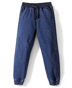 Babyhug Denim Full Length With Stretch Jogger - Dark Blue