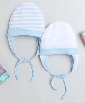 BUMZEE Pack Of 2 Striped & Fish Printed Ear Flap Cap - Sky Blue & White