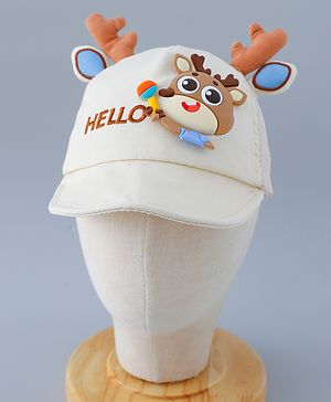 Babyhug Free Size Baseball Summer Cap with Reindeer Applique - Beige(Text on the cap may vary)