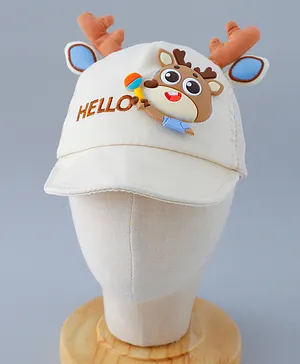 Babyhug Free Size Baseball Summer Cap with Reindeer Applique - Beige