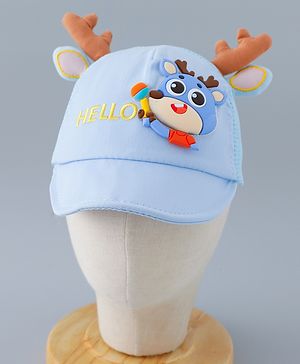 Babyhug Free Size Baseball Summer Cap with Reindeer Applique - Blue