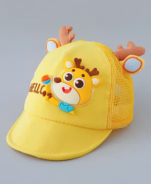 Babyhug Free Size Baseball Summer Cap with Reindeer Applique - Yellow