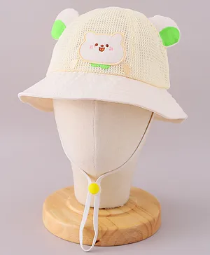 Babyhug Cotton Free Size Bucket Hat with Bear Embroidery - Beige