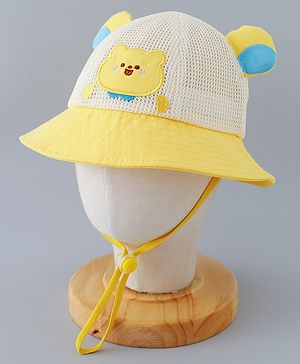 Babyhug Cotton Free Size Bucket Hat with Bear Embroidery - Yellow