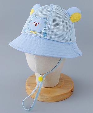 Babyhug Cotton Free Size Bucket Hat with Bear Embroidery - Blue