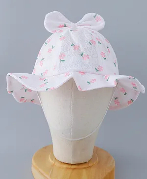 Bonfino Cotton Free Size Bucket Hats Floral Print Pink - Circumference 50