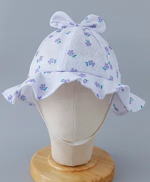 Bonfino Cotton Free Size Bucket Hats Floral Print Purple - Circumference 50