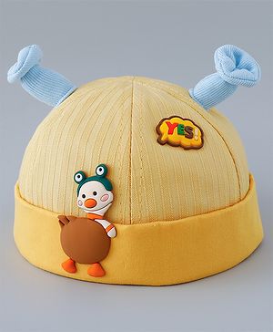 Babyhug Cotton Cap with Animal Applique - Yellow