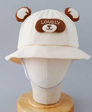 Babyhug Cotton Free Size Bucket Hat with Teddy Applique Blue - Circumference 50 cm