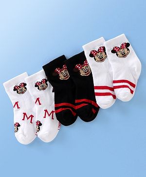 Cute Walk Disney By Babyhug Anti Bacterial Ankle Length Socks Minnie Mouse Design Pack Of 3 - Multicolour