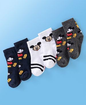 Cute Walk Disney By Babyhug Anti Bacterial Ankle Length Socks Mickey Mouse Design Pack Of 3 - Multicolour