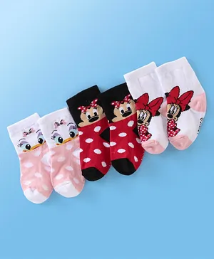 Cute Walk Disney By Babyhug Anti Bacterial Ankle Length Socks Minnie Mouse Design Pack Of 3 - Multicolour
