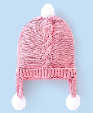 Babyhug 100% Cotton Knit Woollen Cap with Knot Design -Pink