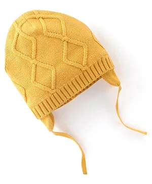 Babyhug 100% Cotton Knit Woollen Cap with Knot Design -Mustard