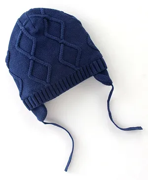 Babyhug 100% Cotton Knit Woollen Cap with Knot Design -Navy Blue