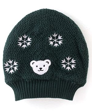 Babyhug Cotton Knit Embroidered Woollen Cap Olive Green - Diameter 10.5 cm