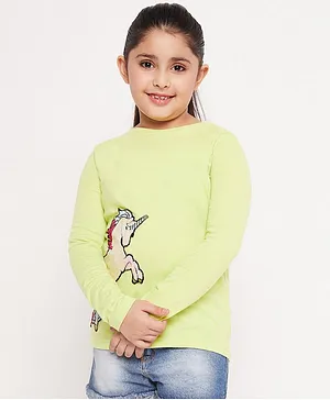Pspeaches Full Sleeves Unicorn Design Sequin Embellished Tee -  Green