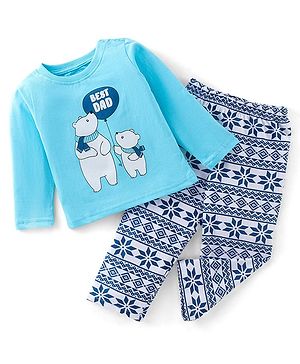Babyhug Cotton Single Jersey Knit Full Sleeves Night Suit Bear Print - Blue