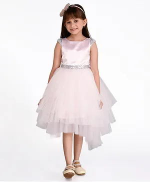 Toy Balloon Cap Sleeves Sequin Band Embellished Fit & Flare Shimmer Dress - Baby Pink