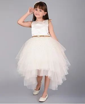 Toy Balloon Toy Balloon Cap Sleeves Sequin  Embellished Layered High Low Dress - White
