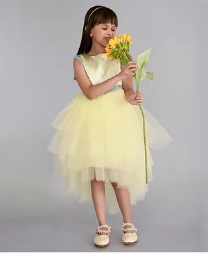 Toy Balloon Toy Balloon Cap Sleeves Sequin  Embellished Layered High Low Dress - Yellow