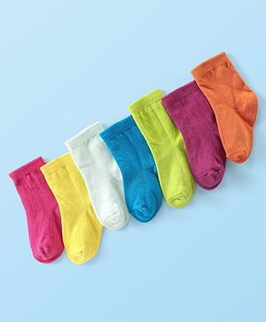 Cute Walk by Babyhug Anti-Bacterial Ankle Length Solid Socks Pack of 7 - Multicolour