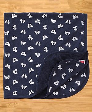 Babyhug Terry Knit  Towel Bow Print L 76 X B 76 cm- Navy Blue