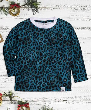 ROYAL BRATS Full Sleeves Cheetah Print Tee - Blue