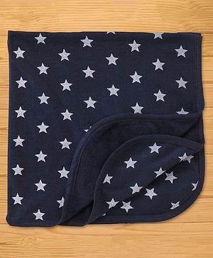 Babyhug Terry Knit  Towel Star Print L 76 X B 76 cm- Navy Blue