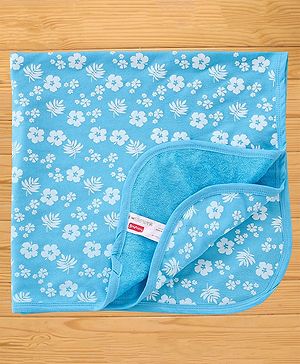 Babyhug Terry Knit Towel Floral L 76 X B 76 cm- Blue