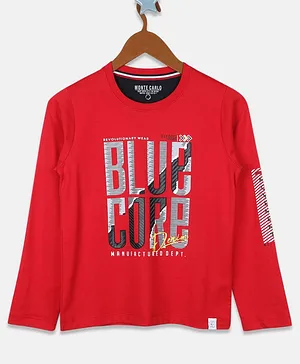 Monte Carlo Full Sleeves Blue Core Text Printed Tee - Red