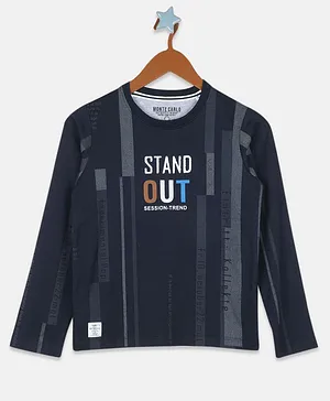 Monte Carlo Full Sleeves Stand Out Text Printed Tee - Navy Blue