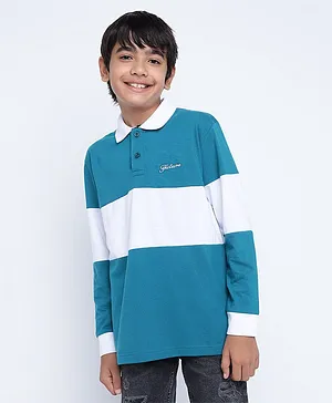 Lil Tomatoes Full Sleeves Colour Blocked Polo T Shirt - Teal Blue