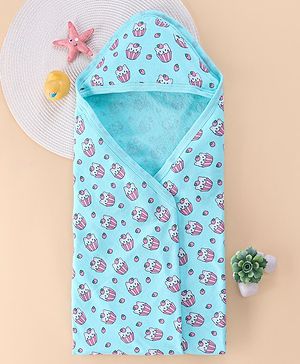 Babyhug Terry Knit Hooded Bath Towel with Kitty Print L 72 x B 72 cm - Blue