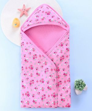 Babyhug Terry Knit Hooded Bath Towel Floral Print L 72 x B 72 cm - Pink