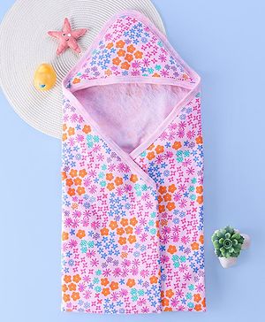 Babyhug Terry Knit Hooded Bath Towel Floral Print L 72 x B 72 cm - Pink