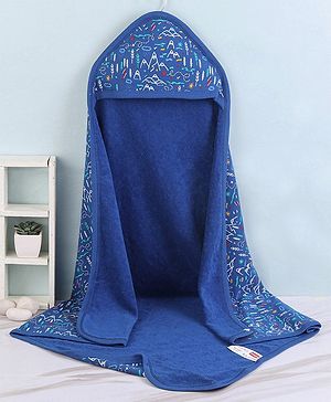 Babyhug Terry Knit Hooded Bath Towel Mountain Print L 72 x B 72 cm - Blue